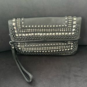 BEBE Beautiful Studded Black Kissey Crystal Embellished Clutch Wristlet